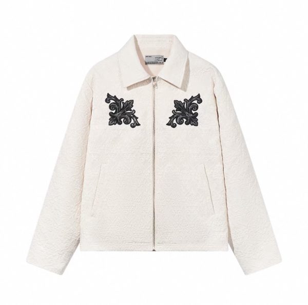 Cleanfit Embossed Jacquard Fabric Embroidered Child Army Flower Lapel Zipper Jacket